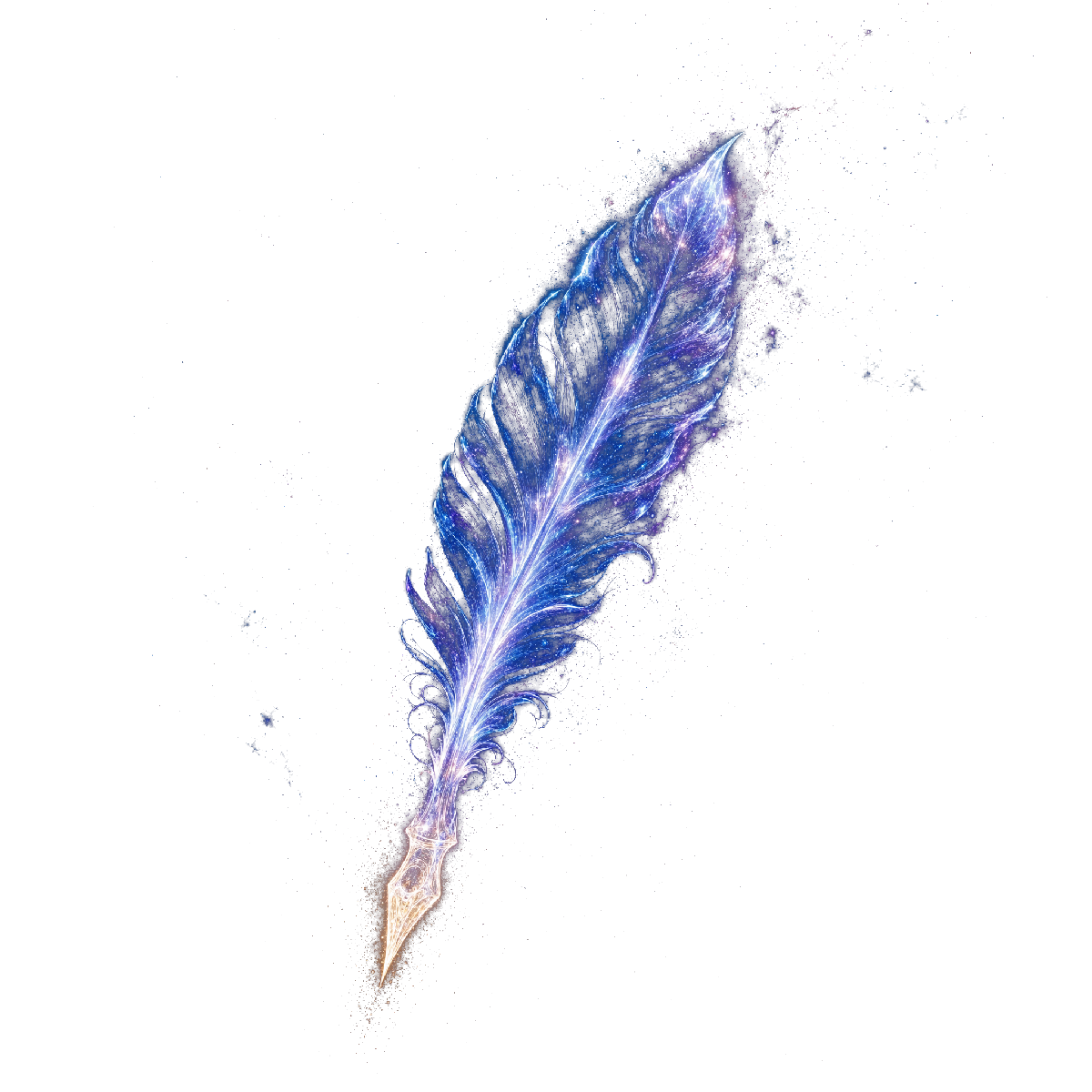 A glowing quill floating against a starry sky